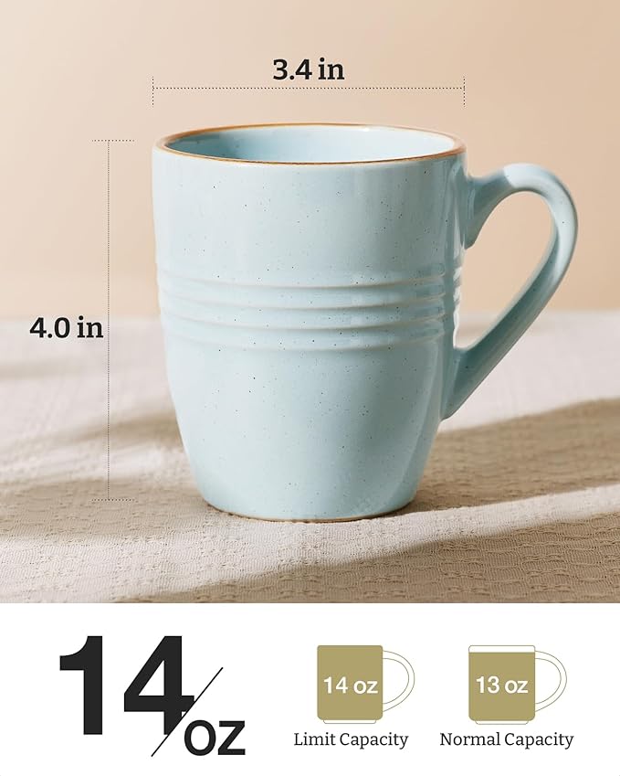 famiware Jupiter Coffee Mugs Set of 6, 14 OZ Coffee Mug, Microwave and Dishwasher Safe, Coffee Cups with Handle for Coffee, Tea, Cocoa, Milk, Light Blue