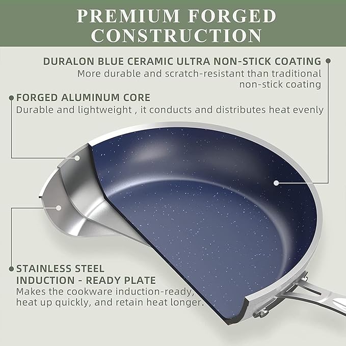 Nuwave 12pc Forged Lightweight Cookware Set, G10 Healthy Duralon Ceramic Ultra Non-Stick Coating, Vented Tempered Glass Lids, Stay-Cool Handles, Induction-Ready & Works on All Cooktops, PFAS Free
