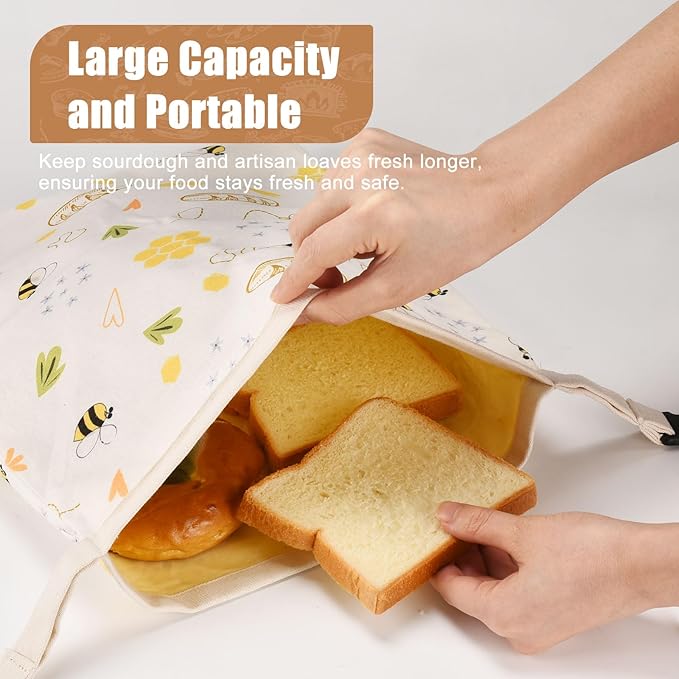 Beeswax Bread Bags for Sourdough, 2 Pack Reusable Bees Wax Bread Bag for Homemade Bread, Natural Beeswax Cotton Food Storage Bag to Keep Fresh(17"×13")