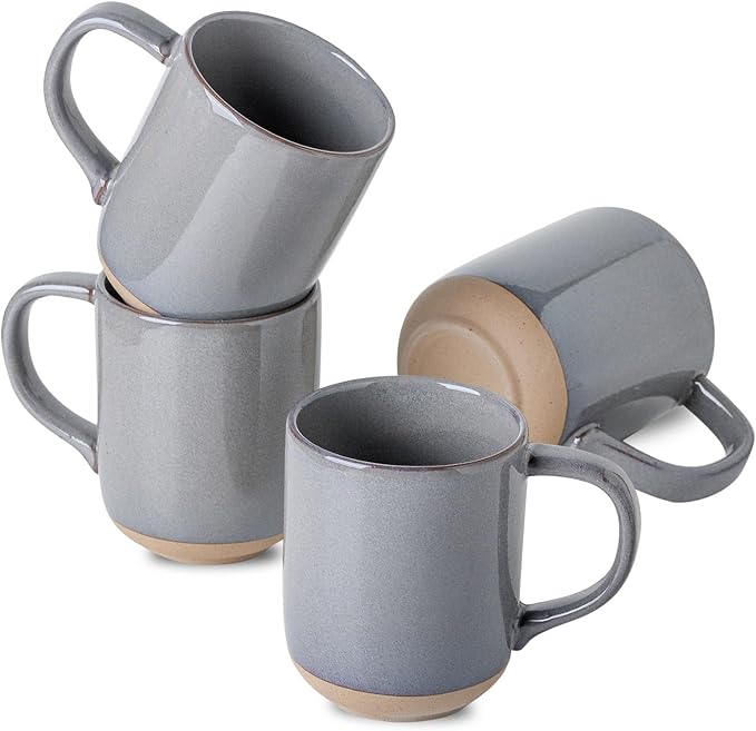 Coffee Mugs Set of 4,Ceramic 13 OZ Coffee Cups with Big Handle,Stoneware Large Tea Cups for Hot Beverages,Yogurt,Cappuccino,Latte,Gift for Mom and Dad,Dishwasher Safe & Microwave Safe,Gray