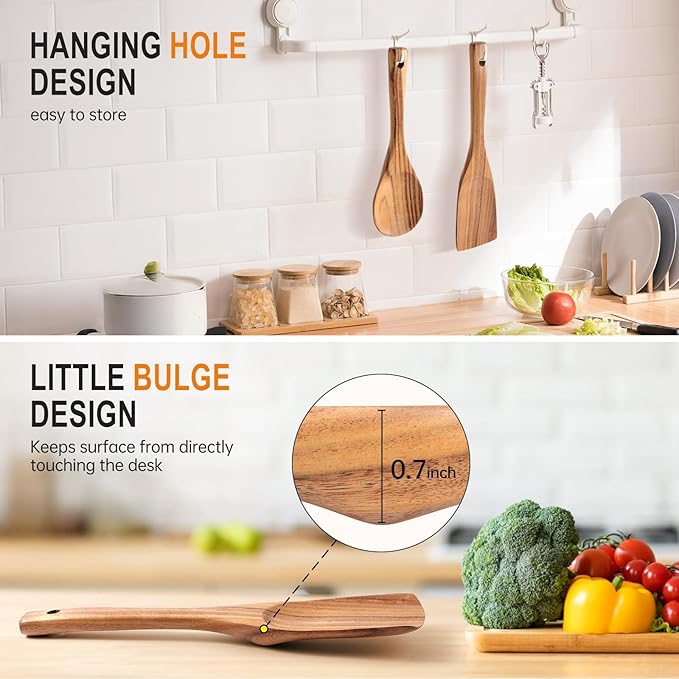 Wooden Spoons for Cooking, Wooden Cooking Utensils Set of 3 including Cooking Spoon, Rice Scooper, Soup Spoon Ladle - Nonstick Cookwares, BPA-Free, Heat Resistant Teak Wood Spoons for Kitchen Use