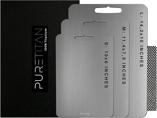 Pure Titan® Non-Porous Titanium Cutting Board – Superior Hygiene, Dishwasher Safe & Non-Slip | Ideal for Chefs, Raw Meat, and Camping | Premium Culinary Investment (M)