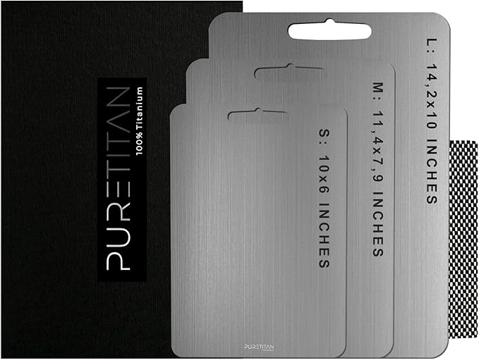 Pure Titan® Non-Porous Titanium Cutting Board – Superior Hygiene, Dishwasher Safe & Non-Slip | Ideal for Chefs, Raw Meat, and Camping | Premium Culinary Investment (S)