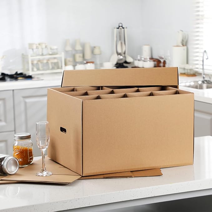 8 Pack Wine Glass Moving Boxes Kitchen Moving Boxes with Handle Kitchen Kit with Lid for Dish Glassware(20 x 15 x 12 Inch)