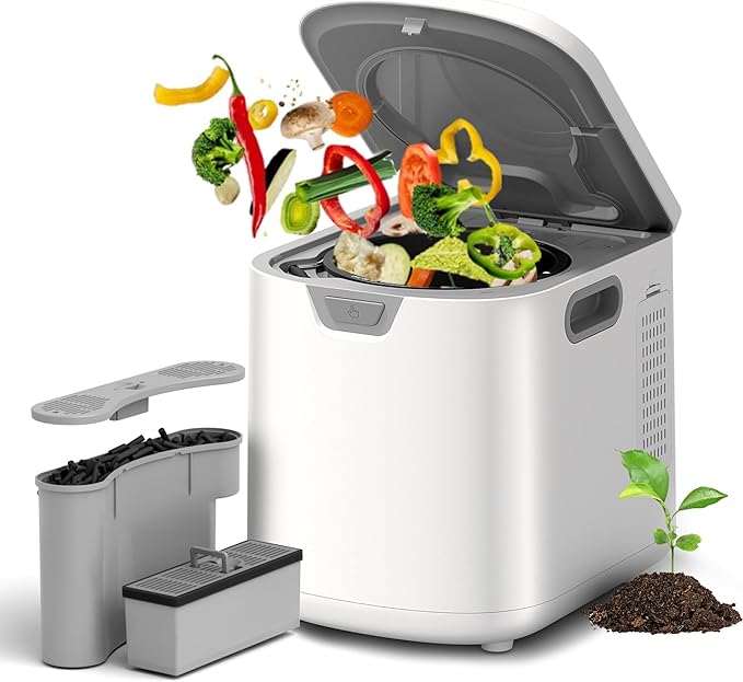 Kismile Electric Composter for Kitchen, 3.5L (Max 4L) Indoor Smart Compost Bin Countertop with LED Display, Odorless with 2 Carbon Filters, Auto-Cleaning, Turn Food Waste into Fertilizer for Home