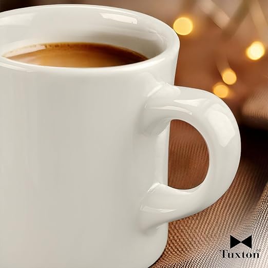Tuxton China BEM-090B Diner Mug, 9 oz., 3-3/8" Diameter x 3-3/4"H, Microwave and Dishwasher Safe, Oven Proof, Fully Vitrified, Ceramic, DuraTux, American White/Eggshell, Pack of 24