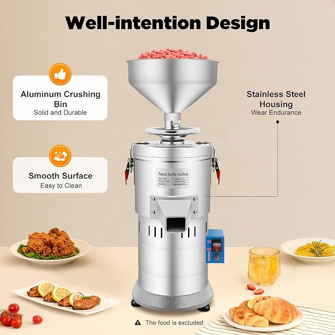 Electric Grain Grinder, Peanut Butter Maker Machine Sesame Sauce Grinder 110V 1100W Low Noise Household/Commercial Mill, High-Speed Grinding for Dry Ingredients like Herbs Spices Coffee Corn Beans