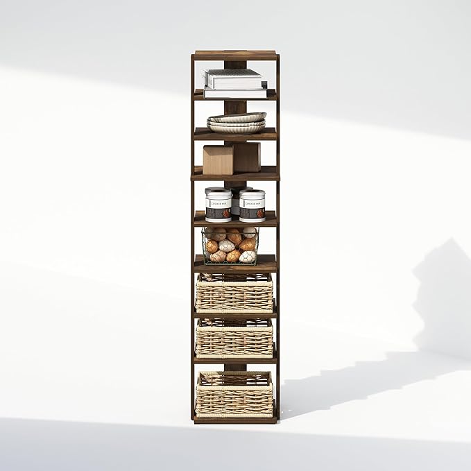 Furinno Turn-N-Tube Corner Shelf, 9-Tier Display Rack, Vertical Corner Storage Rack, Space Saving Organization and Storage, Entryway, Living Room, Closet, Amber Pine