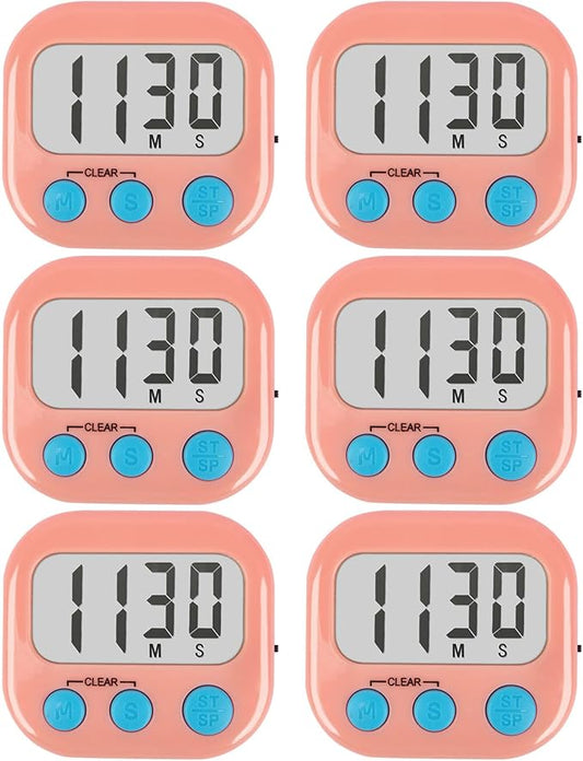 6 Pack Kitchen Timers Loud Ring Digital Timers for Cooking Magnetic Pink