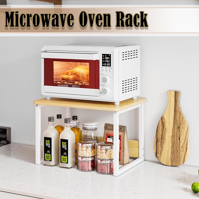 MARTY Kitchen Countertop Organizer Cabinet Shelf, 17x12.4 Large Spice Racks Counter Shelf Microwave Oven Rack Desktop Storage Organization for Kitchen, Office, Metal & Wood, Maple