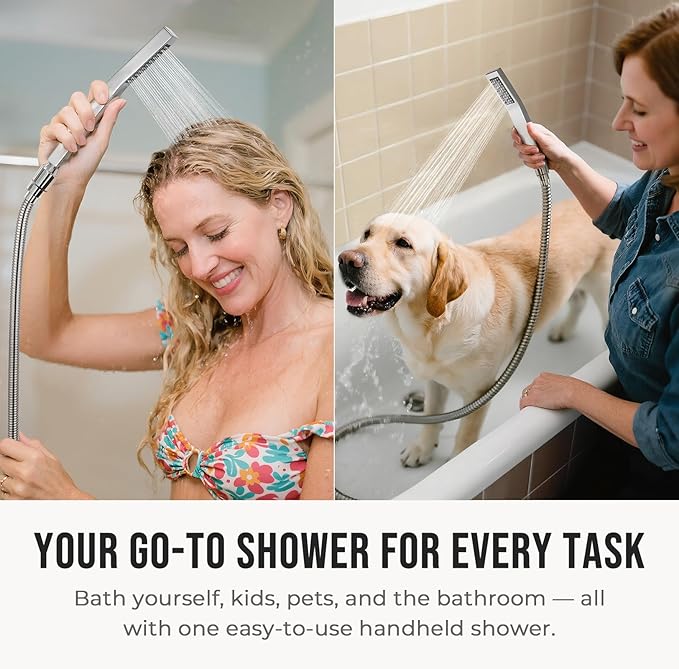 G-Promise All Metal 16 Inch Dual Square Shower Head with Handheld Spray Combo, Rain Shower Head, Adjustable Extension Arm, 3-Way Diverter, 71 Inch Extra Long Hose - A Bathroom Upgrade (Chrome)