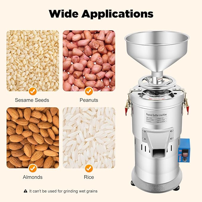 110V Household/Commercial Mill, 1100W Electric Grain Grinder, Peanut Butter Maker Machine Sesame Sauce Grinder Low Noise High-Speed Grinding for Dry Ingredients like Herbs Spices Coffee Corn Beans