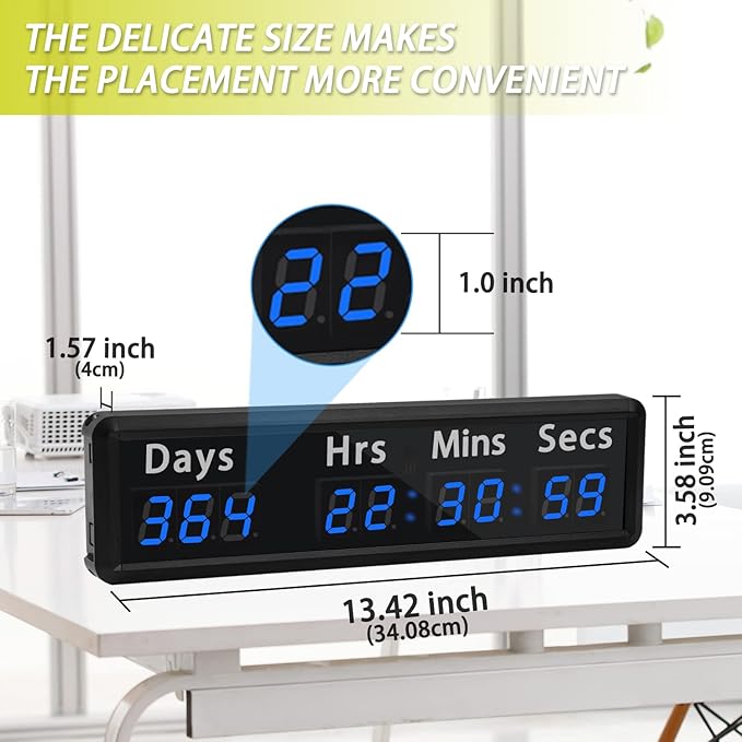 LED Countdown Clock, 999 Days, 23 Hours, 59 Minutes, 59 Seconds, Event Countdown Clock/Factory Accepts Your Exclusive Customization (1.0 inch 9-bit Blue LED)