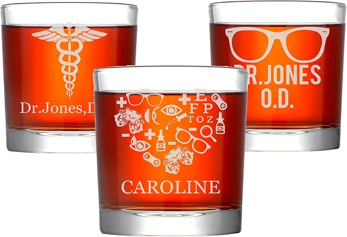 Custom Engraved Whiskey Glass - Personalized Gifts for Eye Doctors, Graduation Gift for Dental Student, Birthday Appreciation Gift for Best Ophthalmologist (Whiskey, Eye Doctor)