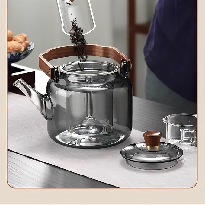 Tea Pot with Infuser for Loose Leaf Tea, Glass Teapot Stovetop, Heat Resistant Borosilicate Tea Kettle, Clear, 34oz/1000ml Capacity, Tea Strainer