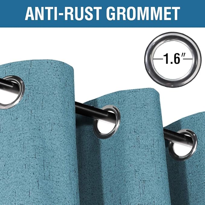 H.VERSAILTEX 100% Blackout Curtains for Bedroom 63 Inches Long Grommet Linen Face Full Light Blocking Curtain Drapes for Living Room Thermal Insulated Linen Look Curtains 2 Panels Set, Teal Blue