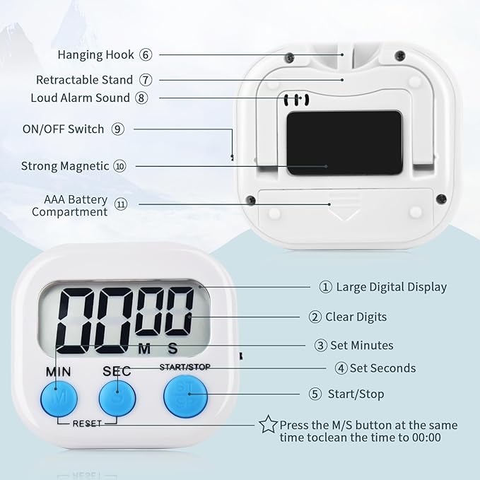 4 Pack Digital Kitchen Timer Magnetic Digital Timer with Big Display Loud Ring Cooking Timers for Cooking, Game, Gym, Break Time, Classroom (4, Pink, Purple, Green, White)