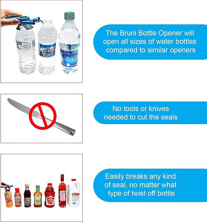 Bruni Multifunction Bottle Opener – Medicine Safety Cap Can Bottle Opener Easy to Use for Children, Weak Hands, Elderly and Arthritis Sufferers (BBO)