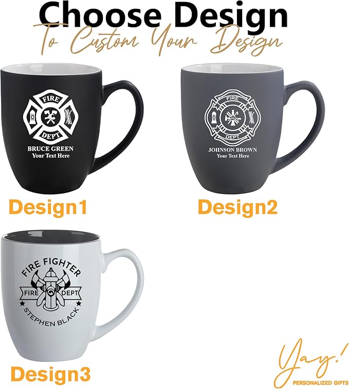 Custom Coffee Mug - Personalized Gifts, Engraved Name & Text, 16oz Etched Fire Dept Cup, Fireman Gift, Home Bar, Firefighter Gifts for Men, Dad (Firefighter, Mug)
