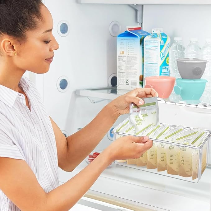 2 Pcs Reusable Plastic Milk Storage Containers for Fridge, Clear Refrigerator Organizer and Freezer Storage Bins