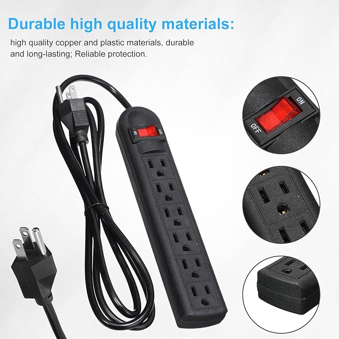 12 Pack 6 Outlet Power Strip Surge Protector 6 ft Long Flat Plug Electrical Extension Cord with Multiple Outlets for Home Office, Black