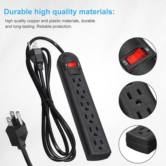 12 Pack 6 Outlet Power Strip Surge Protector 6 ft Long Flat Plug Electrical Extension Cord with Multiple Outlets for Home Office, Black