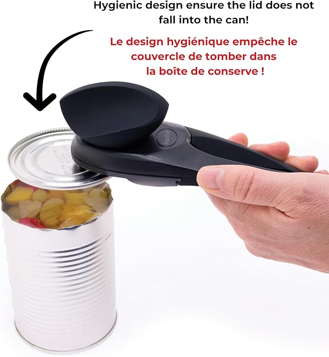 Starfrit MightiCan Can Opener - Safe - Holds Lid and Leaves No Sharp Edges on Lid - 3 Year Warranty - Comfort Grip - Heavy Duty Non-Slip Knob - Blue