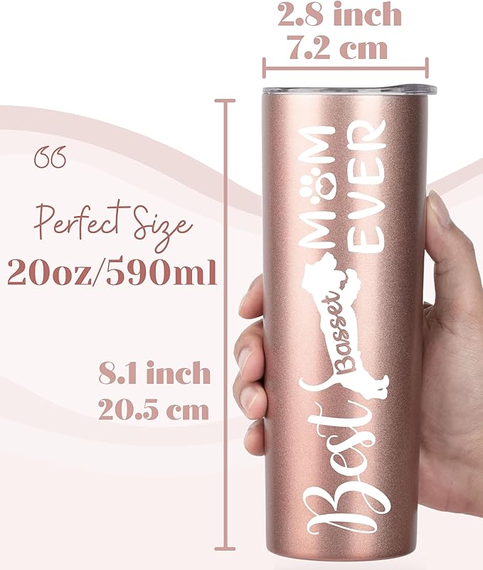 Onebttl Basset Hound Gifts, Gifts for Basset Mom on National Hug Your Hound Day, Birthday and Christmas, 20 oz Insulated Stainless Steel Tumbler - Best Basset Mom Ever