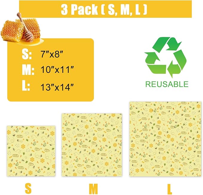 Beeswax Bread Bags & Beeswax Food Wraps Set, Reusable Natural Beeswax Cotton Food Storage Bag for Sourdough, Beeswax Wraps for Food (S,M,L), Sustainable,Organic, Moisture Lock& Freshness Preservation