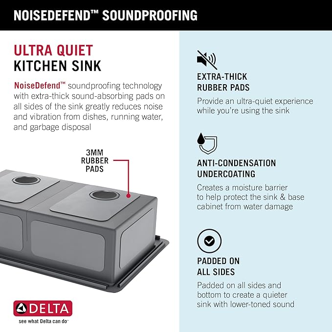 DELTA FAUCET 95A9032-T33D-SS Lorelai Workstation Kitchen Sink Drop-In Top Mount 16 Gauge Stainless Steel Double Bowl with WorkFlow Ledge and Chef’s Kit of 8 Accessories, 33 Inch
