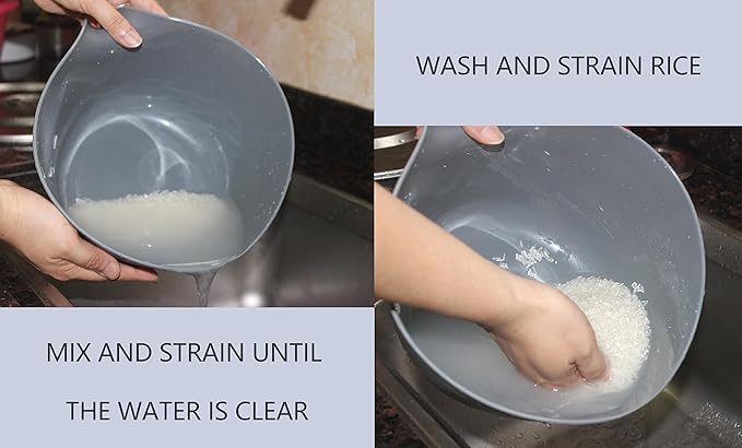 2 in 1 Colander with Long Handle Strainer and Mixing Bowl, Fruit Vegetable Washing Basket, Double Layered Strainer, Non-slip Bottom, Stackable, Dishwasher Safe, Soaking Draining and Straining