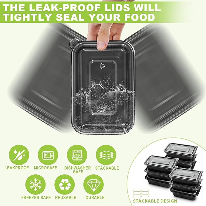 25-Pack Meal Prep Containers,22 Oz 1-Compartment to go Food Containers with Lids, Reusable Lunch Box |BPA Free|Stackable, Microwave/Dishwasher/Freezer Safe