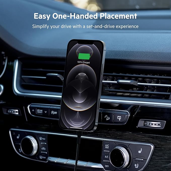 Belkin MagSafe-Compatible Magnetic Wireless Car Charger 10W - Wireless Charger, Magnetic Car Vent Phone Mount for iPhone 17, iPhone 16, 15, & 14 Series, Pixel 10 (Power Supply NOT Included) - Black