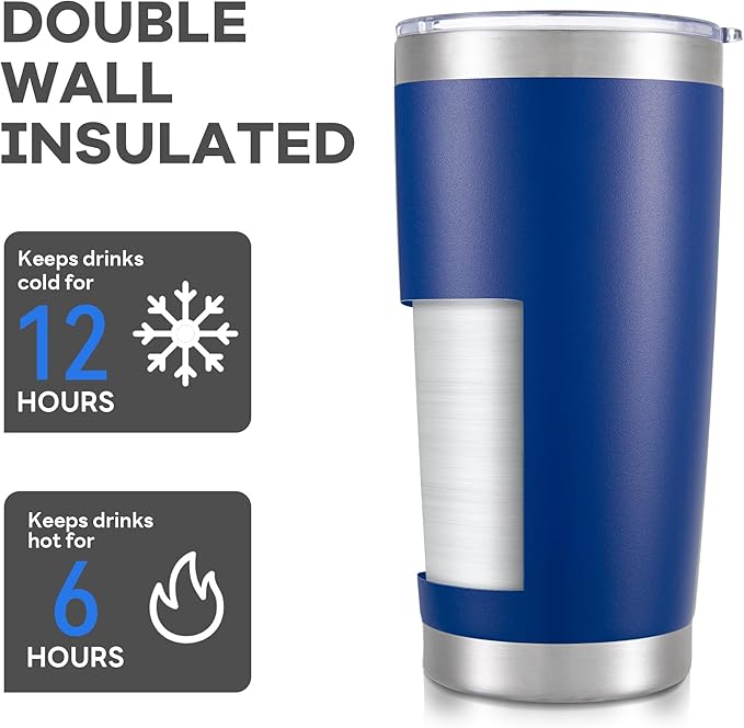 20 oz Tumbler with Lid Stainless Steel Insulated Tumblers Bulk Double Wall Vacuum Cups Powder Coated Travel Mug Keep Drink Cold and Hot, Blue, 8 Pack