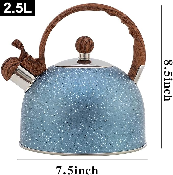 Vilihkc Whistling Stainless Steel Tea Kettle with Wood Grain Anti Heat Handle,2.6 Quart/2.5 Liter Stainless Steel Tea Kettles,Loud Whistling for Tea,Coffee,Gas Electric Applicable