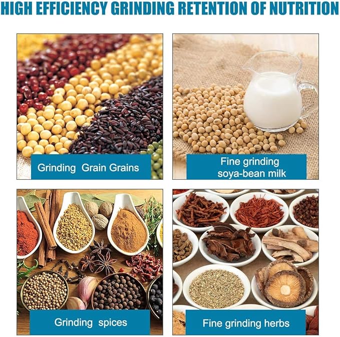 Grain Mills, Upgraded 3000W Wet Dry Cereals Grinder Electric Grain Grinder Corn Mill Heavy Duty 110V Commercial Grain Grinders Machine Rice Corn Grain Coffee Wheat Feed Mills with Funnel