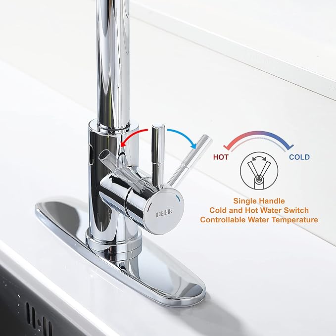 Keer Touchless Faucet with Pull-Down Sprayer, Polished Chrome, Hands-Free, 3 Modes, Single Handle, Easy Assembly
