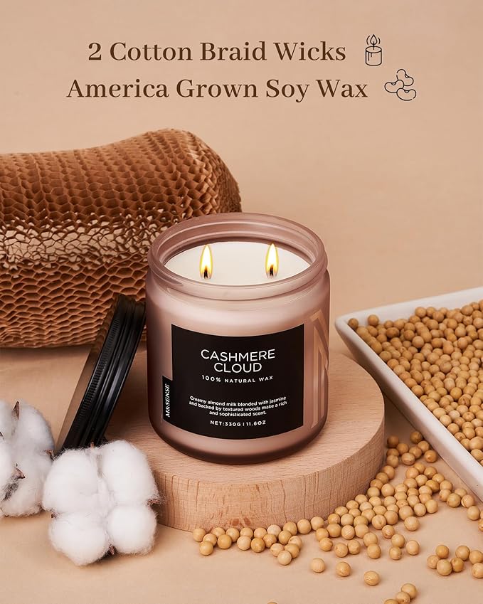 M&SENSE Warm Cashmere Scented Candle, 11.6oz Clean Non Toxic Natural Soy Wax Fragrance for Bathroom Bedroom 70 Hours Burn Time Candle, 2 Wick Aromatherapy Gifts for Housewarming