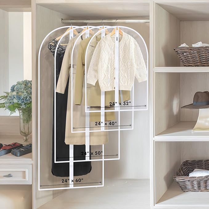 Garment Bags for Hanging Clothes, SMINDER Clear Plastic Bags Full Zipper Suit Bags PEVA Breathable Lightweight Garment Covers for Closet Storage, Suitable for Shirts, Jackets, Gowns (24" x 50"/8 Pack)