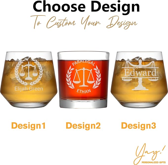 Personalized Lawyer Gifts for Men, Custom Whiskey Glass, Pass the Bar Exam Gifts for Female Lawyers, Office Present for Attorney, JD, Future Lawyer, Law School Graduation Gift for Men