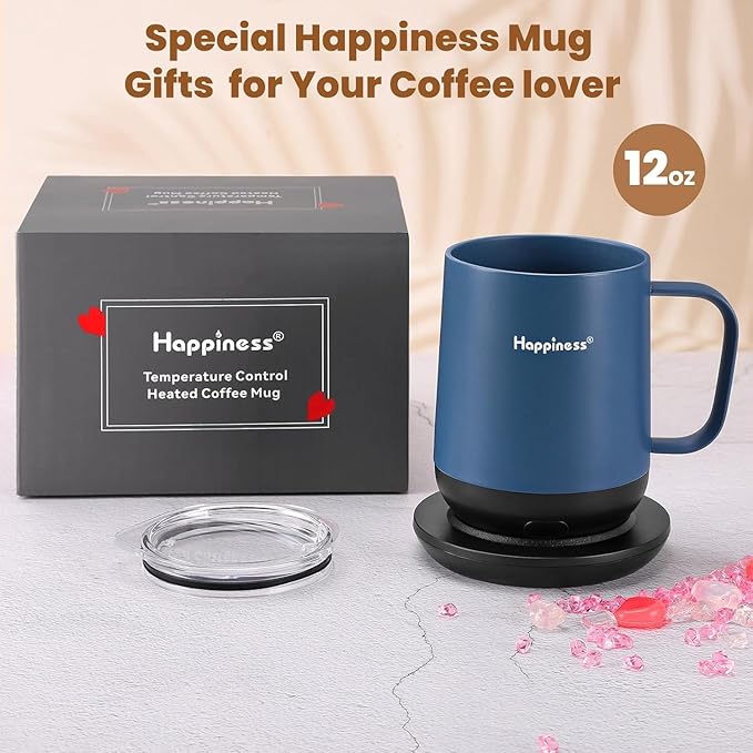 Happiness Smart Heated Coffee Mug,12oz Rechargeable Electric Self Heating Temperature Control Coffee Cup
