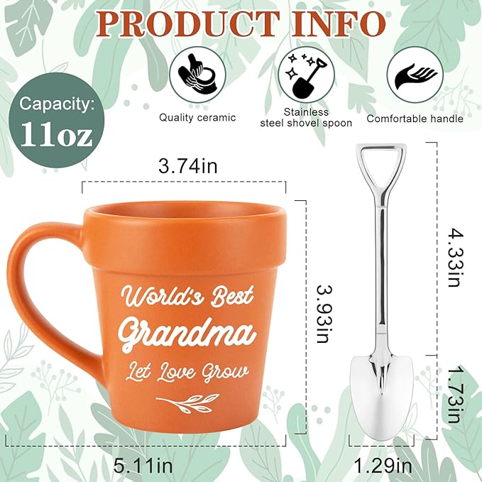 Gifts for Grandma, Christmas Birthday Gifts for Grandma from Granddaughter Grandson Grandkids, Nana Gigi Mimi New Grandmas Gardening Plant Mug for First Time Best Grandmas Gift