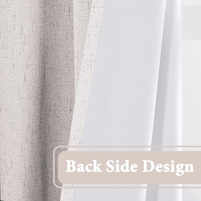 H.VERSAILTEX 100% Blackout Curtain for Bedroom 96 Inches Long Grommet Linen Face Full Light Blocking Curtain Drape for Living Room Thermal Insulated Linen Look Curtain 1 Panel, 52" W x 96" L, Ivory