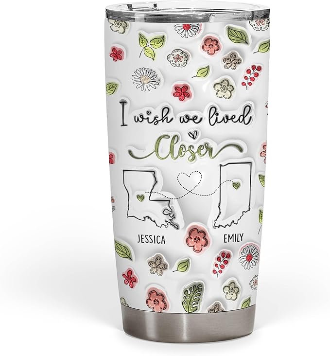 I Wish We Lived Closer 3D Inflated Effect Printed Coffee Mug, Long Distance Friendship Gifts For Women, Custom State To State Mug Christmas Birthday Gifts For Sister Best Friend Mom Nana Moving Away