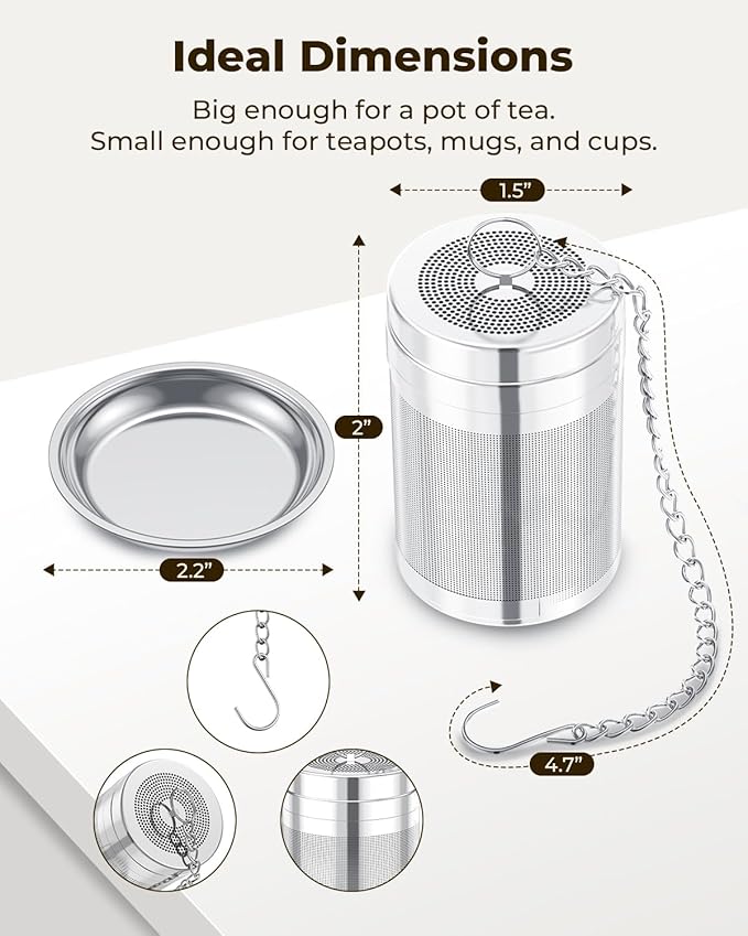House Again Tea Strainers for Loose Tea, Extra Fine Mesh Tea Infuser, Updated Slim Threaded Lid & 304 Stainless Steel, Tea Ball Filter Bags Diffusers, Loose Leaf Tea Steeper for Brew Spices