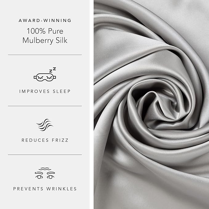 Fishers Finery 30mm 100% Pure Mulberry Silk Pillowcase Set, Quality Tested (Silver, Queen, 2 Pack)