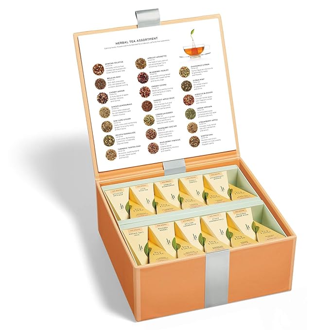 Tea Forte Herbal Assortment Premium Tea Chest Gift Sampler, 40 Count, 2 of each Variety Blend Individually Wrapped Handcrafted Pyramid Infuser Bags