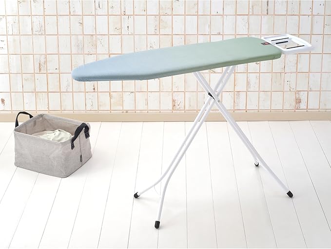 Brabantia - Ironing Board B – Solid Steam Iron Rest – Adjustable Height – Non-Slip Rubber Feet – 100% Fairtrade Cotton Cover with Foam Padding – Foldable – Soothing Sea – Size B (49 x 15 in)