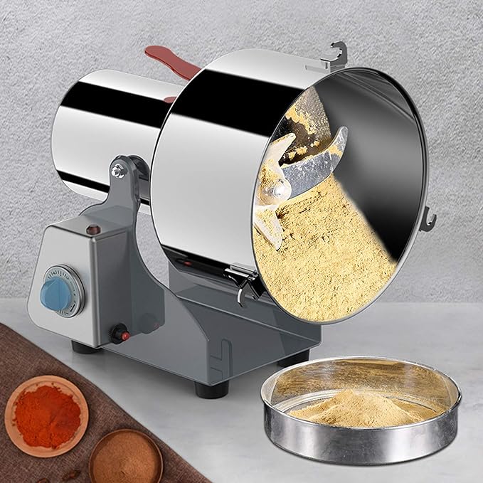 110V Electric Grain Mill, Electric Grain Grinder Stainless Steel Mill 1400R/m Small Electric Grain Grinding Machine Pulverizer Grinder Machine for Kitchen Dry Grains Wheat Spices(Silver/Style A)