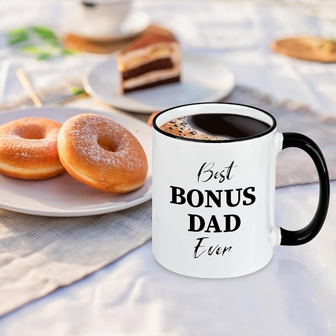 Bonus Dad Gifts, Best Bouns Dad Ever Coffee Mug, Fathers Day Gift Birthday Gift for Men Him Husband from Kids Wife, 11Oz
